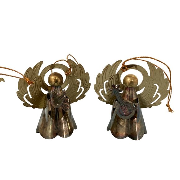 Vintage Christmas Tree Ornaments Set of 4 Vintage Metal Angel Music Themed - Picture 4 of 6